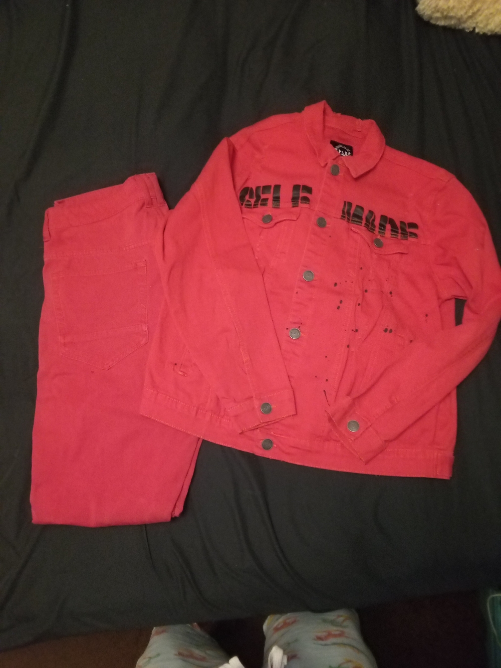 Hustler Hollywood Red Jacket with Graphic Patch And Pants